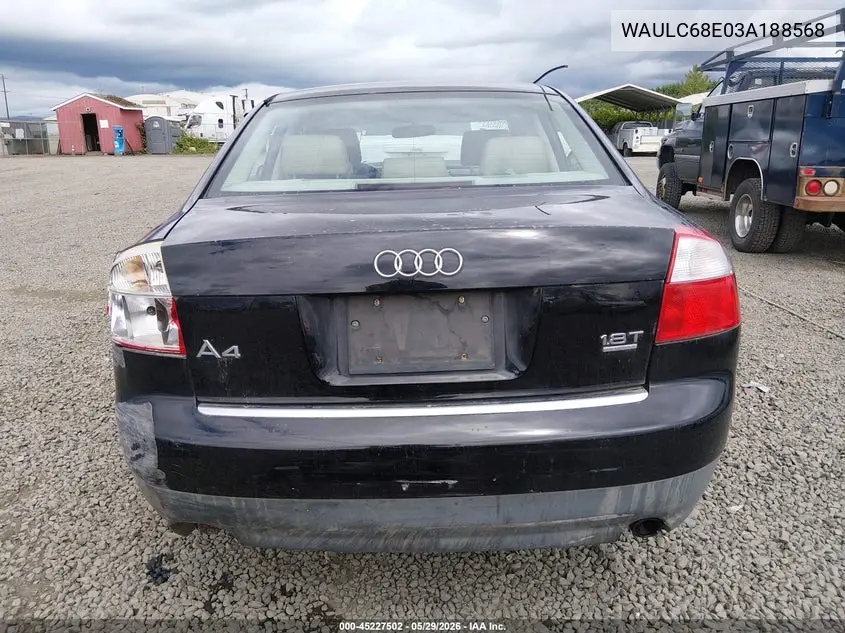 2003 Audi A4 1.8T VIN: WAULC68E03A188568 Lot: 45227502