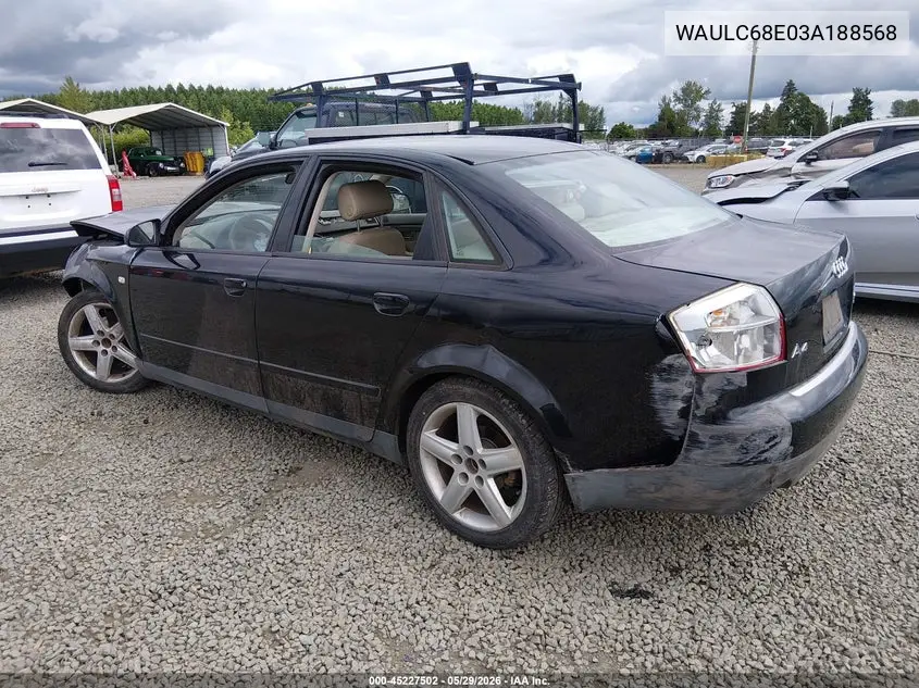 2003 Audi A4 1.8T VIN: WAULC68E03A188568 Lot: 45227502