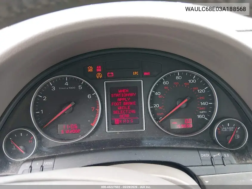 2003 Audi A4 1.8T VIN: WAULC68E03A188568 Lot: 45227502