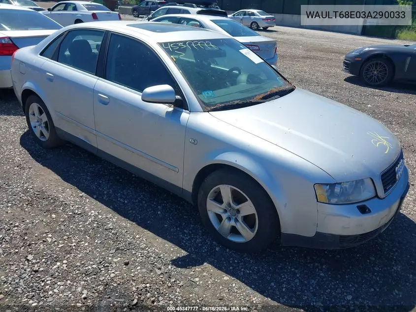 2003 Audi A4 3.0 VIN: WAULT68E03A290033 Lot: 45347777