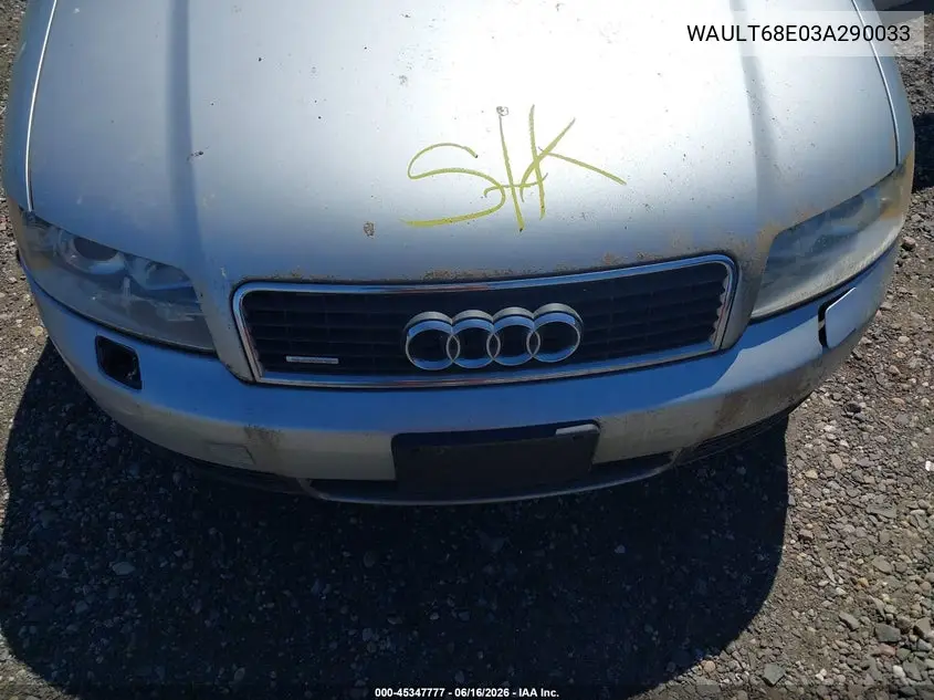 2003 Audi A4 3.0 VIN: WAULT68E03A290033 Lot: 45347777