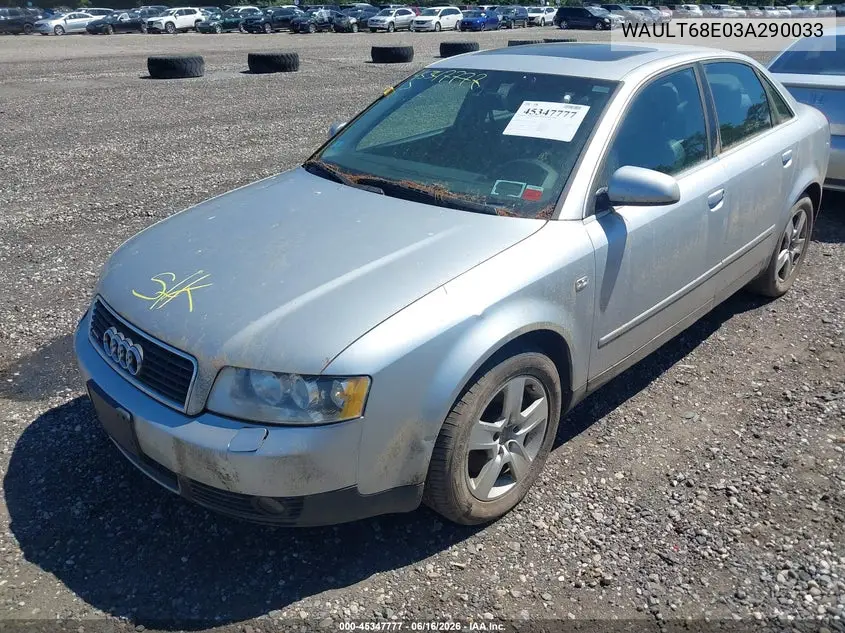 2003 Audi A4 3.0 VIN: WAULT68E03A290033 Lot: 45347777