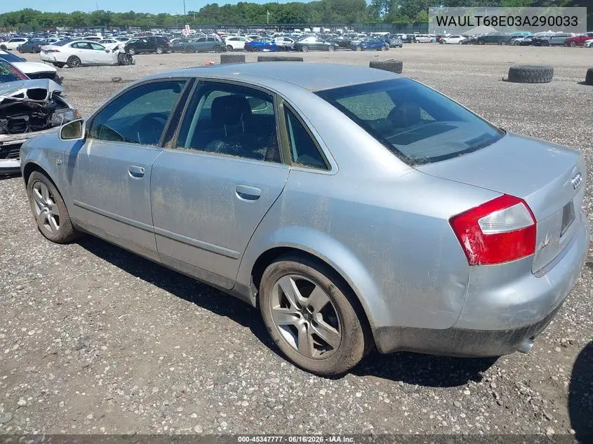 2003 Audi A4 3.0 VIN: WAULT68E03A290033 Lot: 45347777