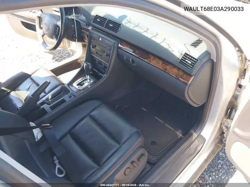 2003 Audi A4 3.0 VIN: WAULT68E03A290033 Lot: 45347777