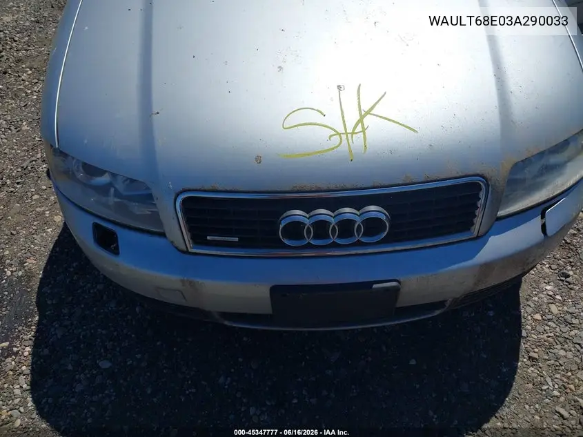 2003 Audi A4 3.0 VIN: WAULT68E03A290033 Lot: 45347777