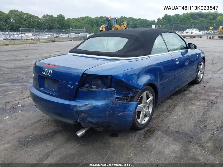 2003 Audi A4 3.0 VIN: WAUAT48H13K023547 Lot: 45447407