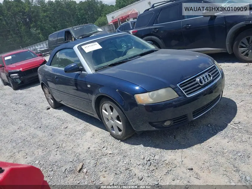2003 Audi A4 3.0 VIN: WAUAT48HX3K010909 Lot: 45452618