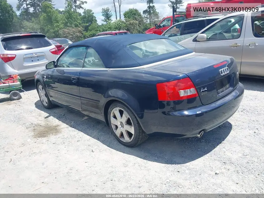 2003 Audi A4 3.0 VIN: WAUAT48HX3K010909 Lot: 45452618