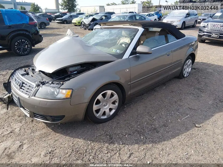 2003 Audi A4 3.0 VIN: WAUAT48H03K032448 Lot: 45630146