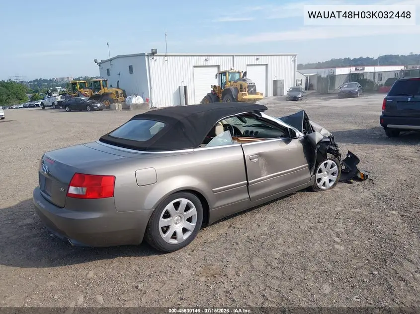 2003 Audi A4 3.0 VIN: WAUAT48H03K032448 Lot: 45630146