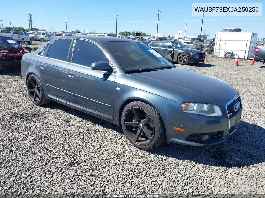 2006 Audi A4 2.0T VIN: WAUBF78EX6A250250 Lot: 45633575
