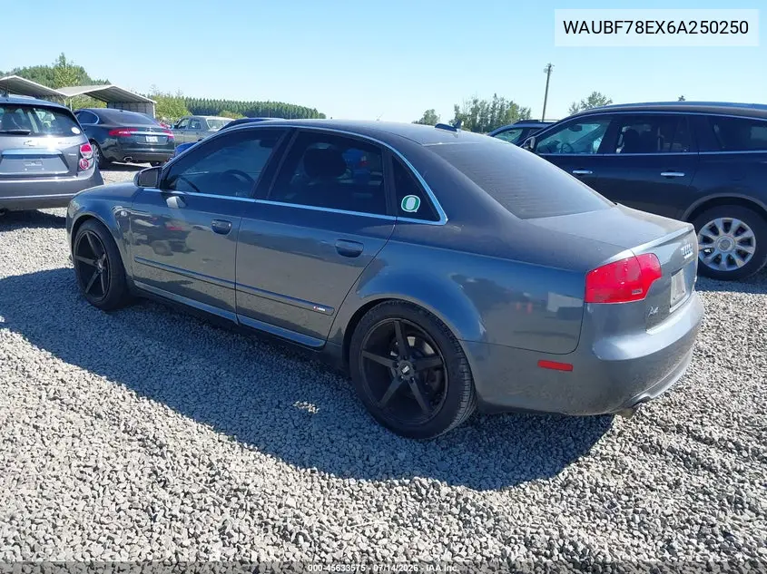 2006 Audi A4 2.0T VIN: WAUBF78EX6A250250 Lot: 45633575