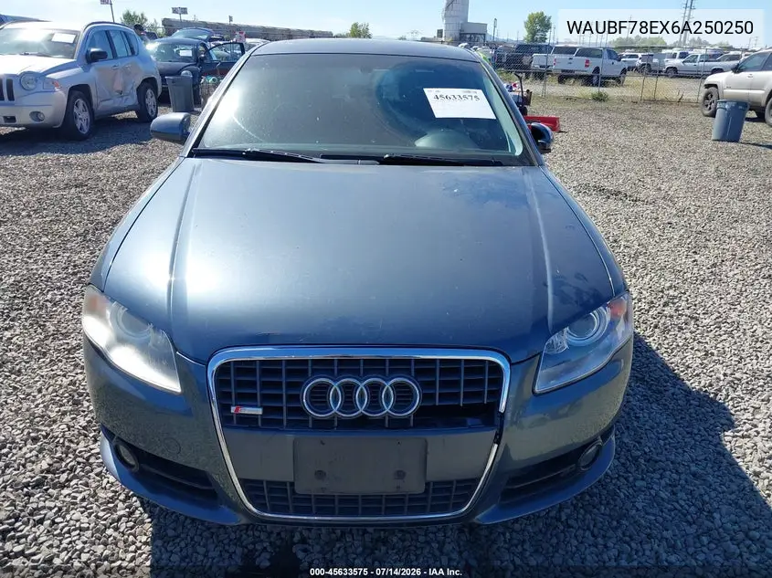 2006 Audi A4 2.0T VIN: WAUBF78EX6A250250 Lot: 45633575