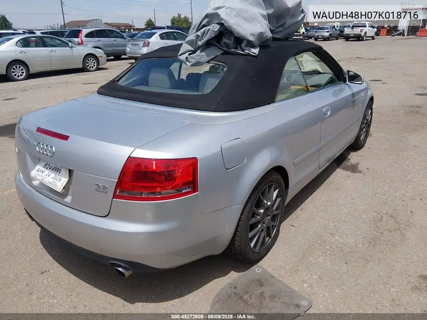 2007 Audi A4 3.2 VIN: WAUDH48H07K018716 Lot: 45272609