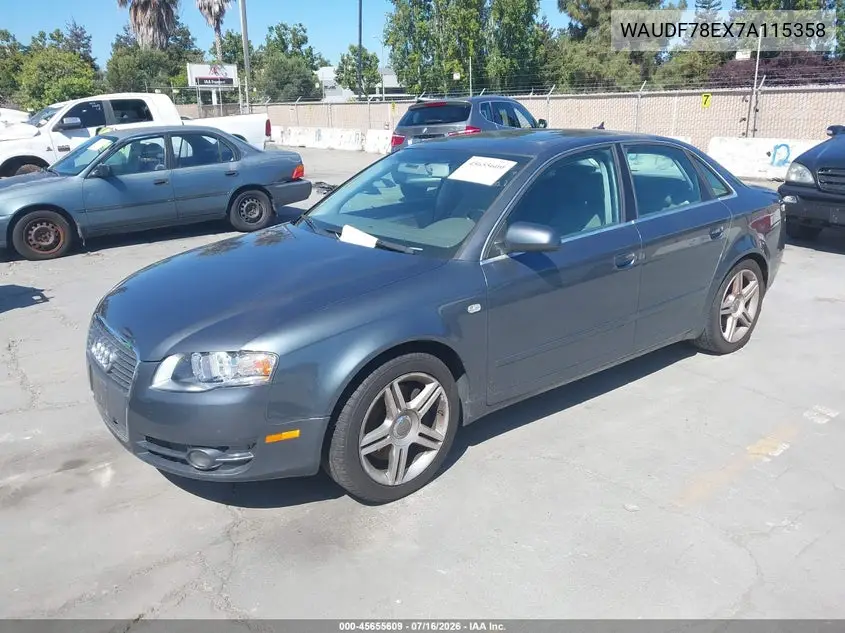 2007 Audi A4 2.0T VIN: WAUDF78EX7A115358 Lot: 45655609