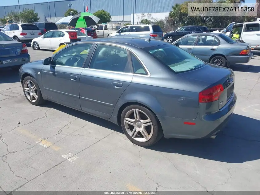 2007 Audi A4 2.0T VIN: WAUDF78EX7A115358 Lot: 45655609