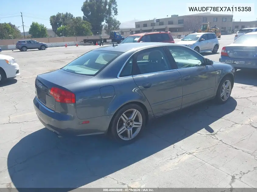 2007 Audi A4 2.0T VIN: WAUDF78EX7A115358 Lot: 45655609