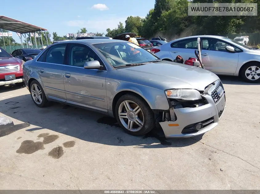 2008 Audi A4 2.0T/2.0T Special Edition VIN: WAUDF78E78A100687 Lot: 45585643