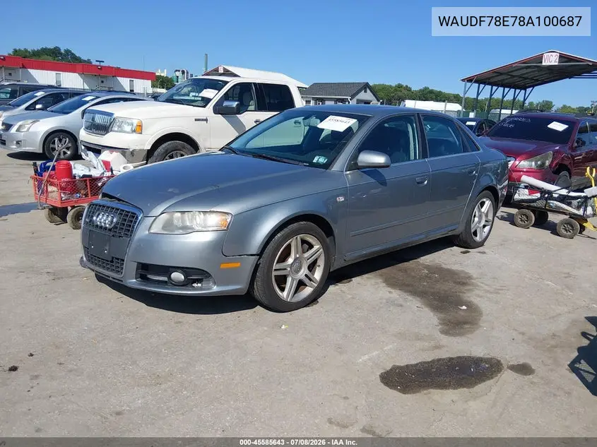 2008 Audi A4 2.0T/2.0T Special Edition VIN: WAUDF78E78A100687 Lot: 45585643