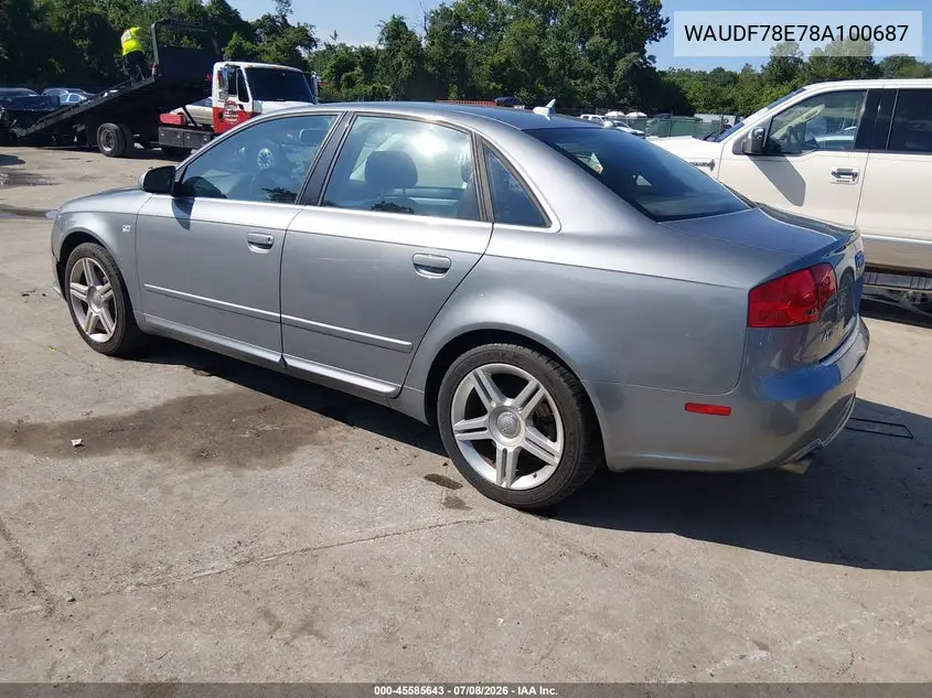 2008 Audi A4 2.0T/2.0T Special Edition VIN: WAUDF78E78A100687 Lot: 45585643