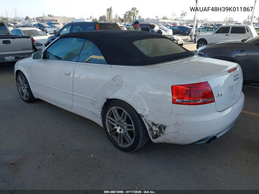 2009 Audi A4 2.0T Special Edition VIN: WAUAF48H39K011867 Lot: 45673090
