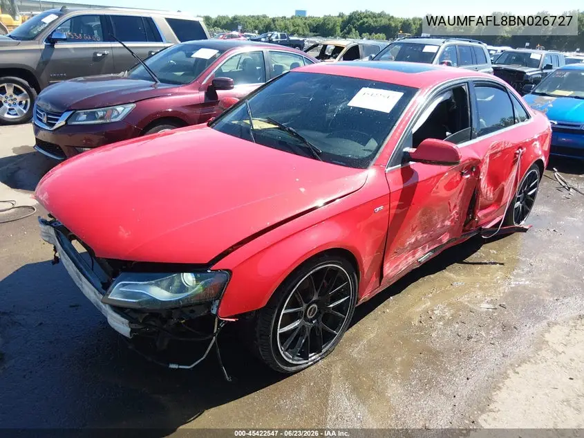 2011 Audi A4 2.0T Premium VIN: WAUMFAFL8BN026727 Lot: 45422547