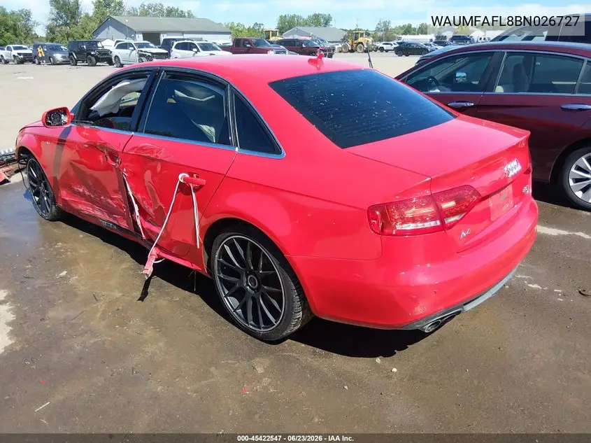 2011 Audi A4 2.0T Premium VIN: WAUMFAFL8BN026727 Lot: 45422547