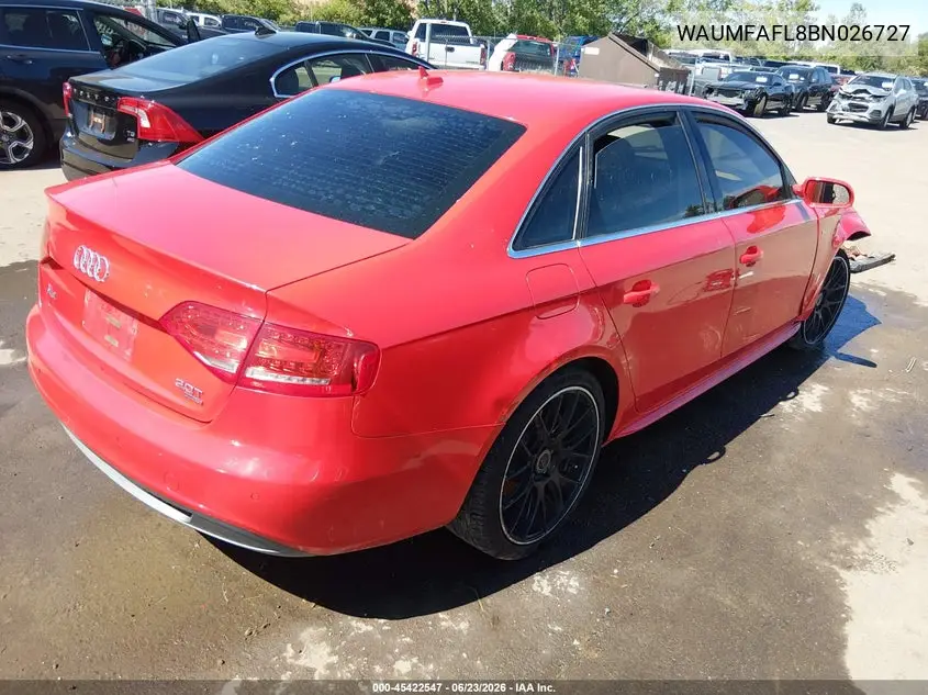 2011 Audi A4 2.0T Premium VIN: WAUMFAFL8BN026727 Lot: 45422547