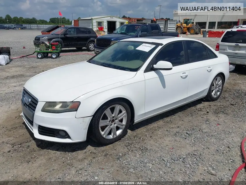 2011 Audi A4 2.0T Premium VIN: WAUAFAFL4BN011404 Lot: 45544916