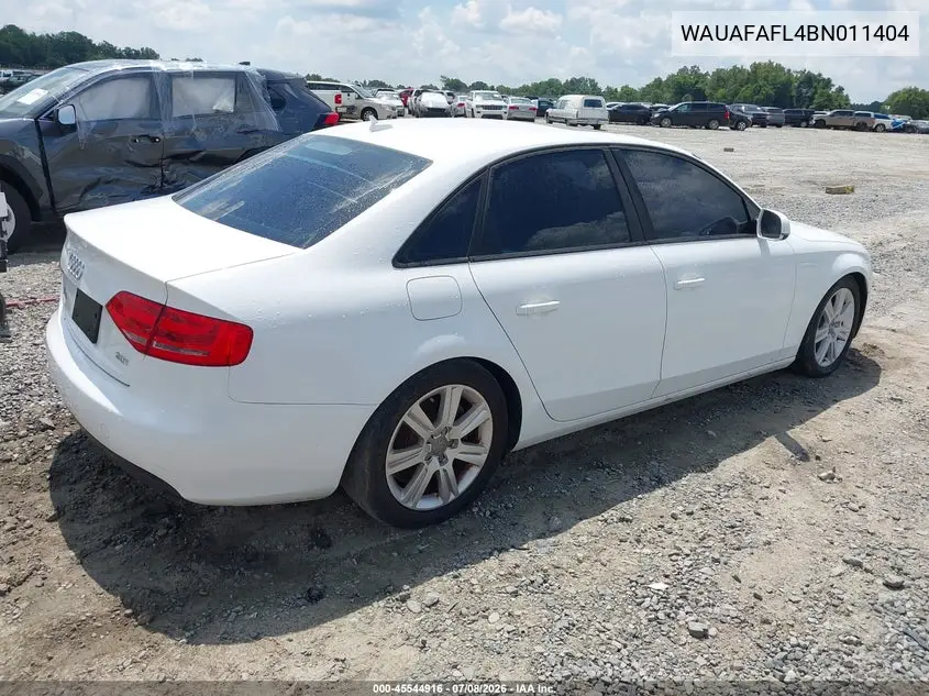 2011 Audi A4 2.0T Premium VIN: WAUAFAFL4BN011404 Lot: 45544916