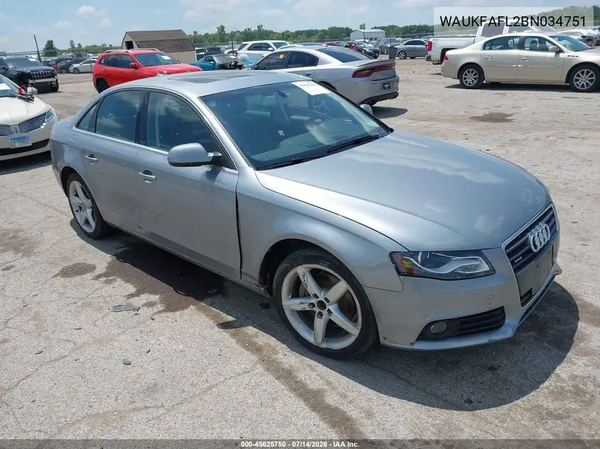 2011 Audi A4 2.0T Premium VIN: WAUKFAFL2BN034751 Lot: 45625750