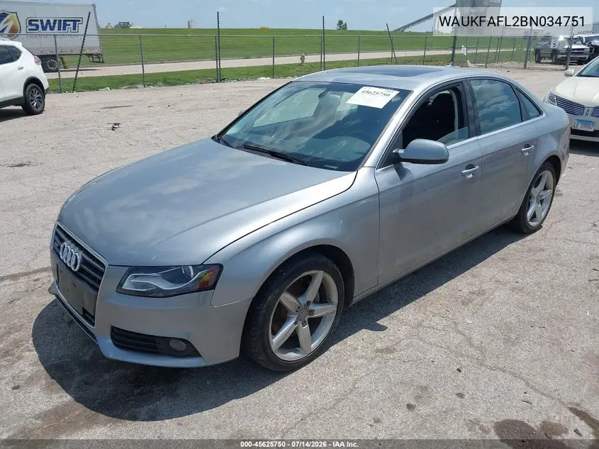 2011 Audi A4 2.0T Premium VIN: WAUKFAFL2BN034751 Lot: 45625750