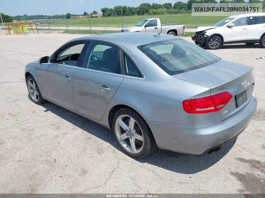 2011 Audi A4 2.0T Premium VIN: WAUKFAFL2BN034751 Lot: 45625750