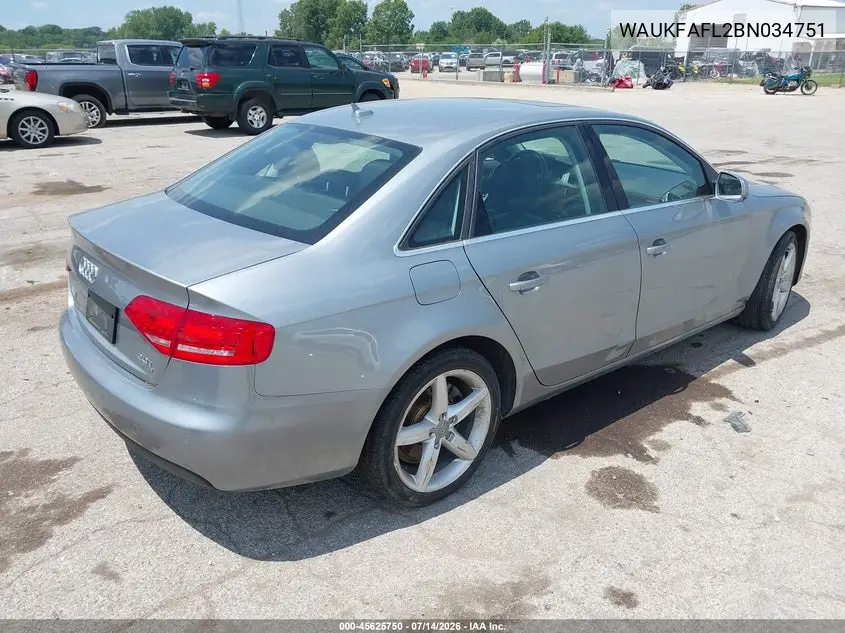 2011 Audi A4 2.0T Premium VIN: WAUKFAFL2BN034751 Lot: 45625750