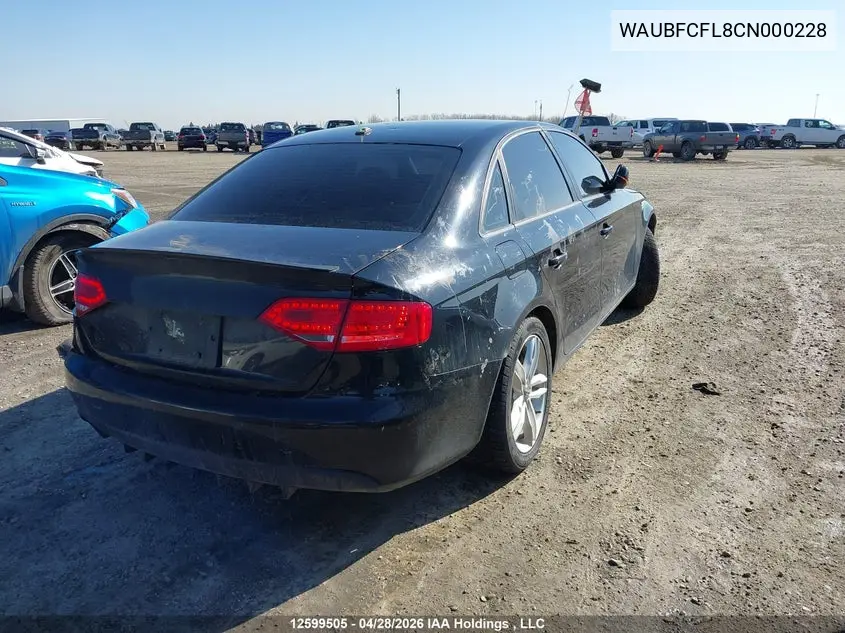 2012 Audi A4 2.0T VIN: WAUBFCFL8CN000228 Lot: 12599505