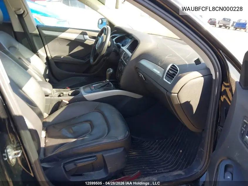 2012 Audi A4 2.0T VIN: WAUBFCFL8CN000228 Lot: 12599505