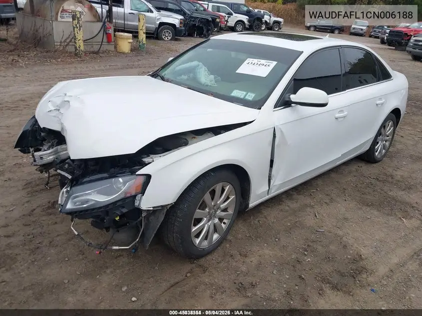 WAUDFAFL1CN006188 2012 Audi A4 2.0T Premium