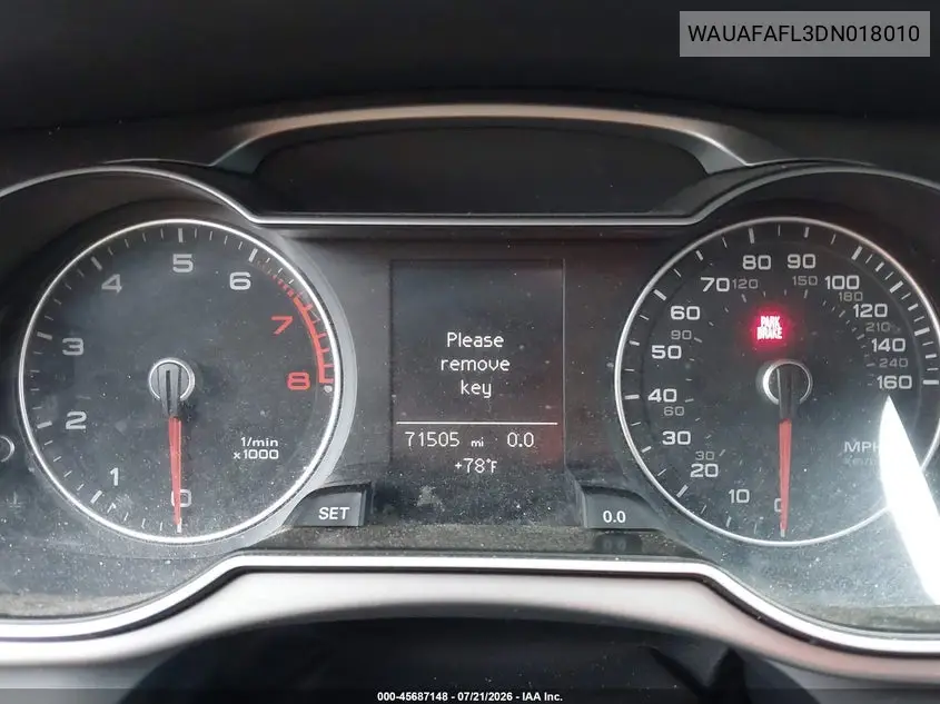 2013 Audi A4 2.0T Premium VIN: WAUAFAFL3DN018010 Lot: 45687148