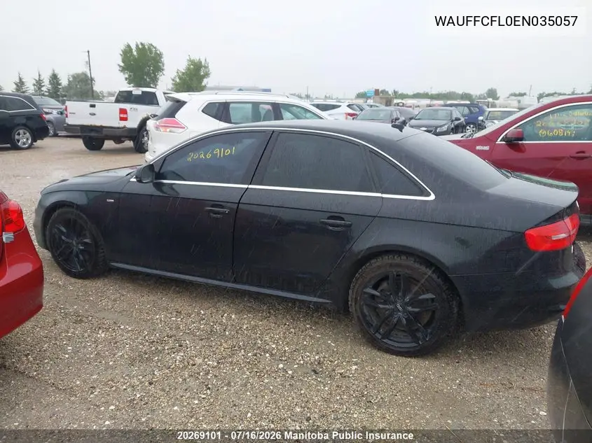 2014 Audi A4 2.0T Quattro VIN: WAUFFCFL0EN035057 Lot: 20269101
