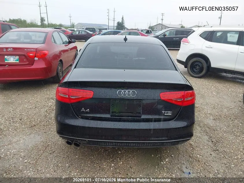 2014 Audi A4 2.0T Quattro VIN: WAUFFCFL0EN035057 Lot: 20269101