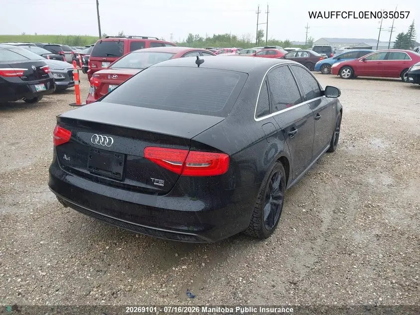 2014 Audi A4 2.0T Quattro VIN: WAUFFCFL0EN035057 Lot: 20269101