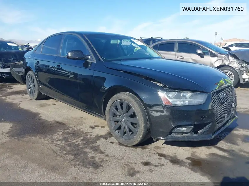 2014 Audi A4 2.0T Premium VIN: WAUAFAFLXEN031760 Lot: 45354930