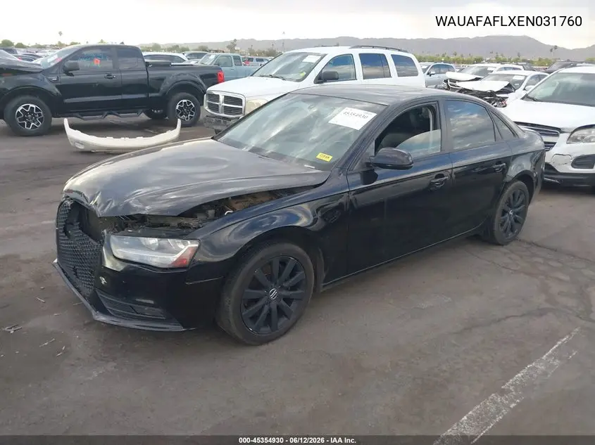 2014 Audi A4 2.0T Premium VIN: WAUAFAFLXEN031760 Lot: 45354930