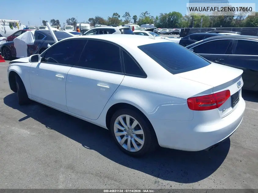 2014 Audi A4 2.0T Premium VIN: WAUAFAFL2EN017660 Lot: 45631134