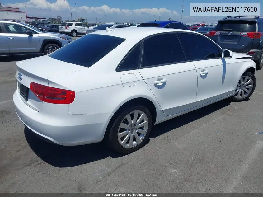 2014 Audi A4 2.0T Premium VIN: WAUAFAFL2EN017660 Lot: 45631134
