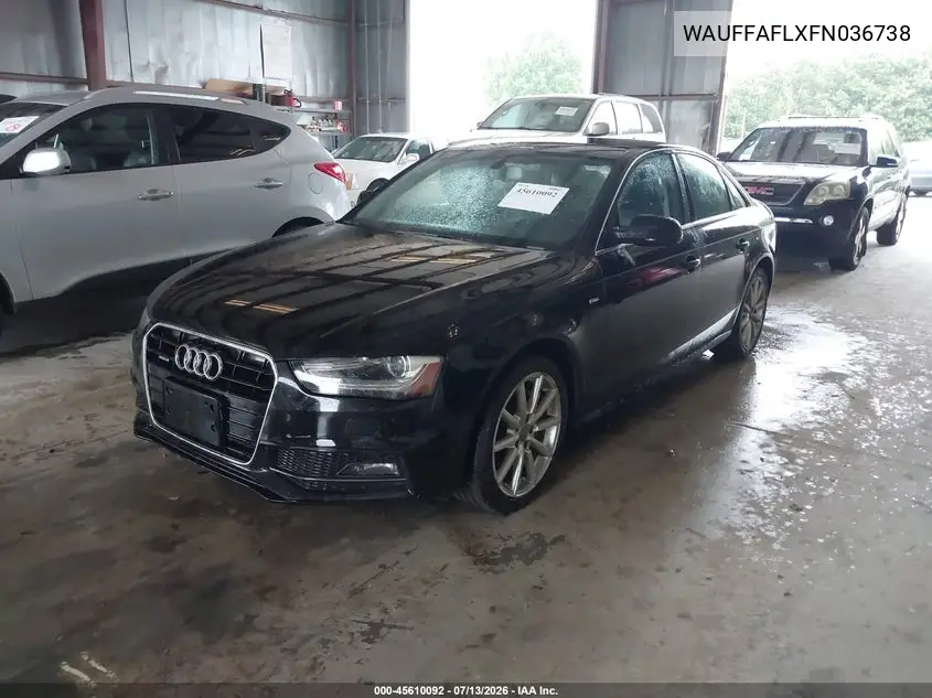 2015 Audi A4 2.0T Premium VIN: WAUFFAFLXFN036738 Lot: 45610092