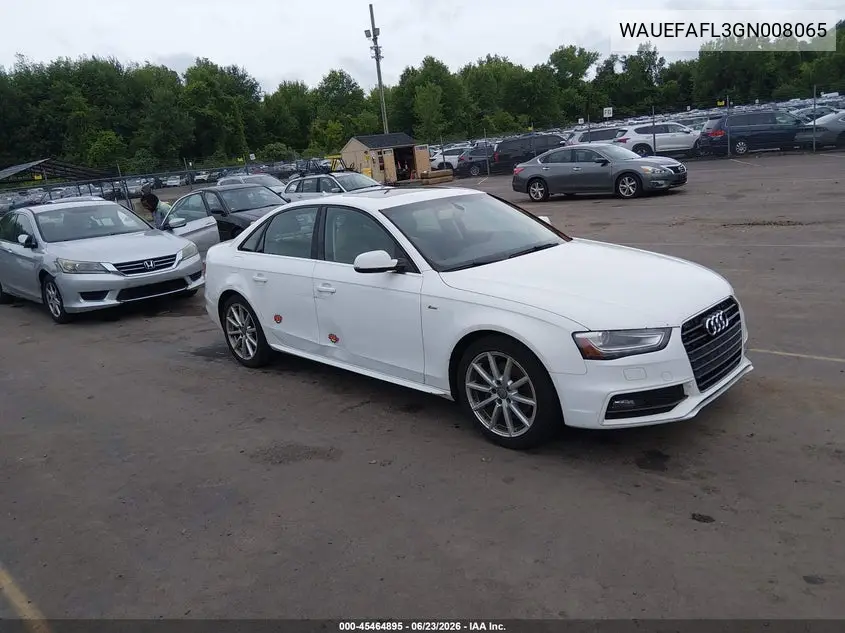 2016 Audi A4 Premium Plus VIN: WAUEFAFL3GN008065 Lot: 45464895