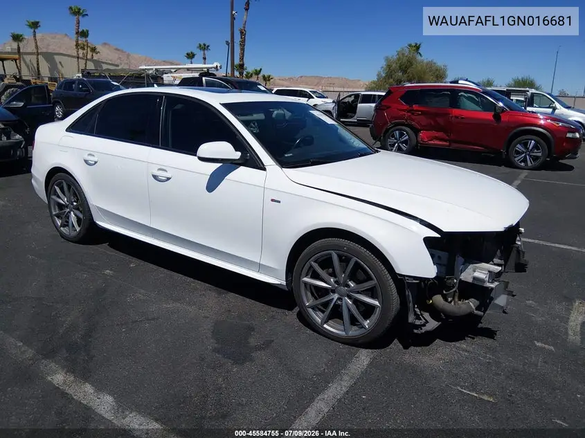 2016 Audi A4 Premium VIN: WAUAFAFL1GN016681 Lot: 45584755