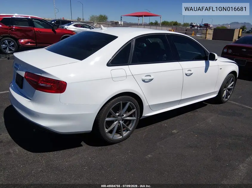 2016 Audi A4 Premium VIN: WAUAFAFL1GN016681 Lot: 45584755