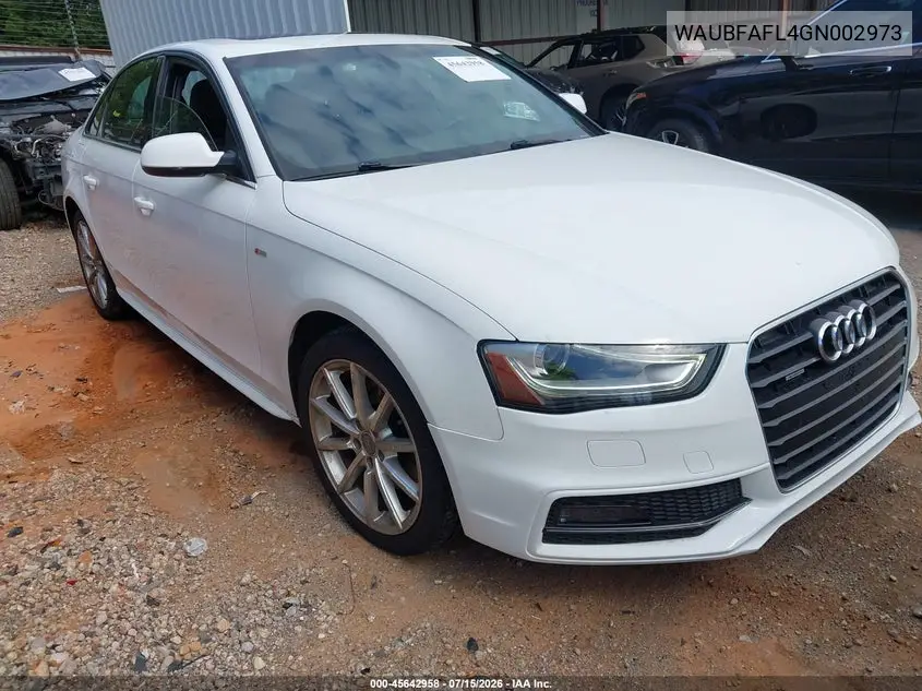 2016 Audi A4 Premium VIN: WAUBFAFL4GN002973 Lot: 45642958